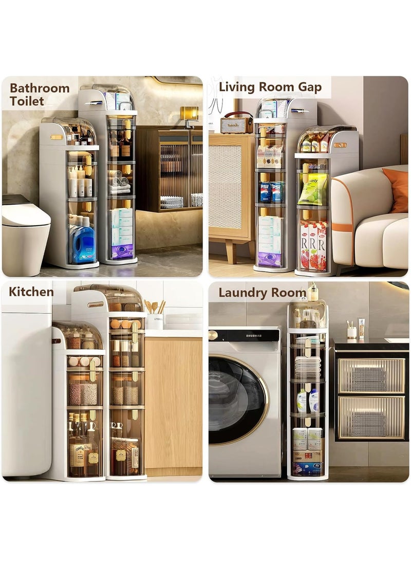 ناما خزانة أرضية ضيقة للحمام بأربع طبقات مع درج بلاستيك ٧.١ بوصة ومنظم ومعاها علبة مناديل وعجلات، خزانة حمام رفيعة مضادة للمية للطبخ الصغير وغسيل الملابس وغرفة المعيشة والفجوة عند التواليت - Image 5